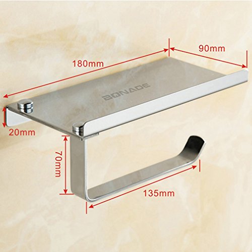 BONADE® Edelstahl Toilettenpapierhalter Rollenhalter WC-Papierhalter mit Ablage, zur Wandmontage, Silber - 2