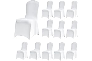 Onezebra Housse de Chaise Extensible 12 Pièces, Universel Amovible Lavable Durable pour Salle à Manger Maison Hôtel Restaurant Bureau Fete Banquet Cuisine Decoration Mariage Blanc Pur
