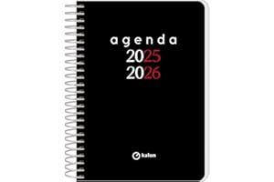 Q Kalon - Agenda Escolar 2025 2026 - Día Página, Tamaño A6 (12x17 cm), Español e Inglés, Septiembre a Junio, Cierre de Espiral, Tapa Flexible con Plástico Protector - Planner