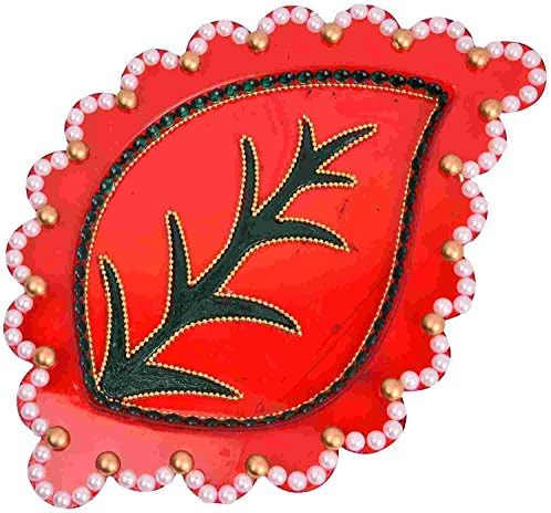 Dhara Art Acrylic Red Pooja Plate Hand Art ated Religious Gift Indian Tradition Christmas