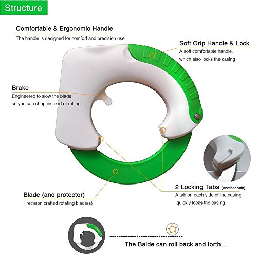 NWSS Edelstahl Runde Küchenmesser Kreativ gestaltet Rollenden Messer Multi-Purpose Rundmesser mit einem einzigartigen ergonomischen Design und Scharfer Klinge ermöglicht es Ihnen, Schneiden von Fleisch und Gemüse Schützen Sie Ihr Handgelenk mit hängenden Haken Grün - 5