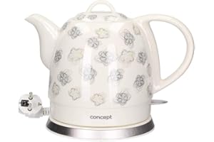 CONCEPT RK0010ne Czajnik elektryczny ceramiczny, biały kwiatki 1,0 l