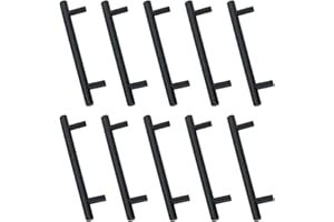 Drenky Handles for Kitchen Cabinets, Black, Pack of 10, Furniture Handles, Black Cabinet Handles, Stainless Steel Furniture Handles, 160 mm, Hole Spacing, Total Length: 250 mm, Matt Black Colour