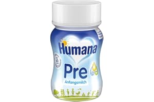 ‎HUMANA Humana Anfangsmilch Pre trinkfertig, von Geburt an, trinkfertige Säuglingsmilch, zusätzlich zur Muttermilch oder als alleinige Pre Nahrung, Babynahrung mit DHA und nur Laktose, 24 x 90 ml