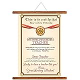 YaYa Cafe™ Teachers Day Gifts Worlds Greatest Teacher Certificate Wall Hanging Scroll Greeting Card - 15x20 inches