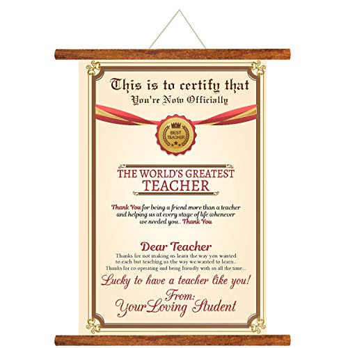 YaYa Cafe™ Teachers Day Gifts Worlds Greatest Teacher Certificate Wall Hanging Scroll Greeting Card - 15x20 inches