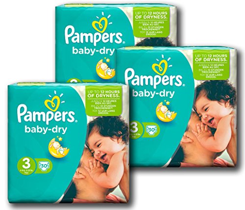 Pampers Nappies Baby Dry Size 3 Midi 30 - PACK OF THREE