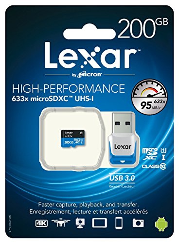 Lexar High-Performance microSDXC 633x 200GB UHS-I/U1 w/USB 3.0 Reader Flash Speicherkarte- LSDMI200BBEU633 - 2