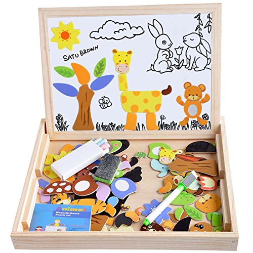 Preisvergleich Produktbild Satu Brown 100tlg Magnetisches Puzzle, Lernspielzeug Holzpuzzle mit Doppelseitigen Holzplatte und Magnetischen Tier-Teilen Lernspiel Legespiel für Kinder ab 3 Jahren