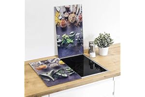 Posten Anker Lot de 2 cache-plaques de cuisson en verre - Pour posage - Impression à motifs - Plaque vitrocéramique à induction