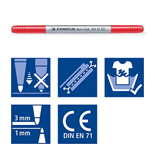 Staedtler 320 NWP12 Doppelfasermaler Noris Club (stabile, eindrucksichere Spitze, auswaschbar, Strichbreite 1-3 mm, Etui mit 12 farblich sortierten Doppelfasermalern) - 5