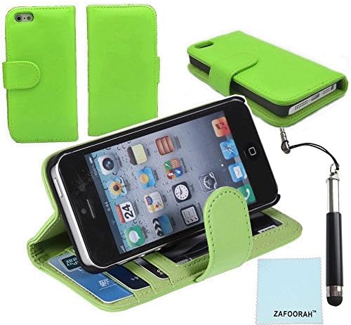 iPod Touch 5th 6th Generation Case, iPod Touch 5/6 Case Genuine ZAFOORAH PU Leather Photo Id Wallet Stand with 3 Bonus items Stylus, Screen Protector, Microfiber Cloth (PU Leather Photo Id Wallet - Green)