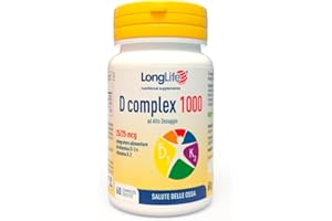 LongLife® D complex 1000 | Integratore vitamina D3 e vitamina K2 naturale | Alto dosaggio | Benessere ossa e articolazioni | Difese immunitarie | Fino a 2 mesi di trattamento | Senza glutine e kosher