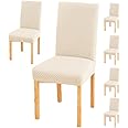 Styleys Elastic Chair Cover Stretch Removable Washable Short Jacquard Dining Chair Cover Protector Seat Slipcover (Pack of 6, Ivory, JCMC7)