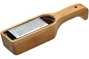 WORLD OF FLAVORS KitchenCraft World of Flavours Grattugia per Parmigiano in Acciaio Inox con Raccoglitore e Manico in Legno di Bambù, 27,5 x 6 x 5 cm