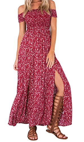 hikong Femme Sexy Bustier Mousseline de Soie Floral Soirée Party Dress Plage Maxi Robe Longue Maxi Bohême Casual Robe de Plage