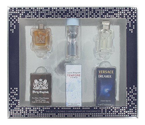 Fragrance Collection Gents Mini Set Number 4 contains Dirty English/ Laura Biagottii/ Versace Dreamer