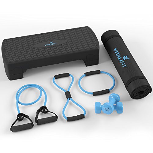 Vitalifit Stepper Expander Set Aerobic Hanteln Fitness Matte Yogamatte Krafttraining