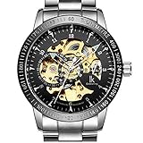 astarsport Herren Einzigartige Fashion Classic Casual Business Luxus Uhren Hohl Fall phosphoreszierende Skala Skelett Auto-Matic Mechanische Bewegung 50 m Wasserdicht Fleck Stahl Analog Armbanduhr