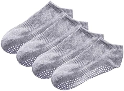 4 Pairs Men's Yoga Socks, Coton Pilates, Barre, Dance Floor Socks with Grips Anti Non Slip Skid Socks