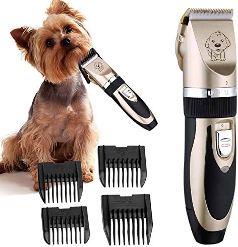 Aozzy Pet Grooming Clippers,Professional Low Noise Rechargeable Cordless Electric Grooming Trimming Kit Set with 4 Comb Guides and Cleaning Brush for Pet Dogs and Cats