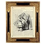  Alice im Wunderland Tür Poster Kunstdruck auf antiker Buchseite Kinderzimmer Deko Geschenk SW Bild ungerahmt