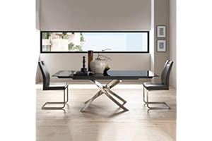 Stilprojectstore Tavolo Allungabile in Vetro con Gambe in Acciaio - Elegance (Pianale Nero e Basamento Acciaio)