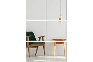 Beauty4U Wall Mirror Tiles of Glass 6PCS 26x26cm Full-Length Flexible HD Mirror Set for Living Room and Bathroom