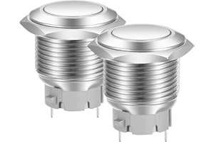 Gebildet 19mm Cabeza Plana SPST Pulsador de Enganche, Interruptor de Botón de Metal de Acero Inoxidable Resistente al Agua, Terminales de Clavija Soldadura DC 6V/12V/36V/48V, AC 110V/230V 3A 1NO