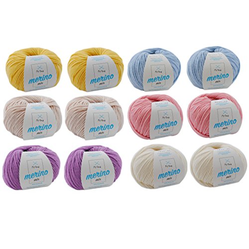 Merinowolle Set * Wollmix Pastellwunder XL * Strickset XL – Merino Mix von MyOma- 12 Knäuel Merinogarn (50g/125m) – Wolle Mix zum Häkeln – Mischwolle Stricken – weiche Wolle – Merinowolle Garn