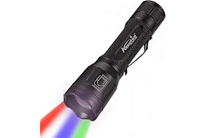 Alonefire X32 Torcia LED Multicolore Professionale 4 in 1 Bianco Blu Verde Rosso Potente Ricaricabile Zoomabile Tattica Colorato con Caricabatteria, Batteria Inclusa per Caccia Pesca Militare Polizia