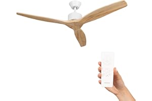 Mellerware - Ventilatore da soffitto con telecomando Brizy! | Potenza 45 W | Ultra silenzioso | 3 pale | Diametro 132 cm | 6 velocità | Timer | Legno Chiaro