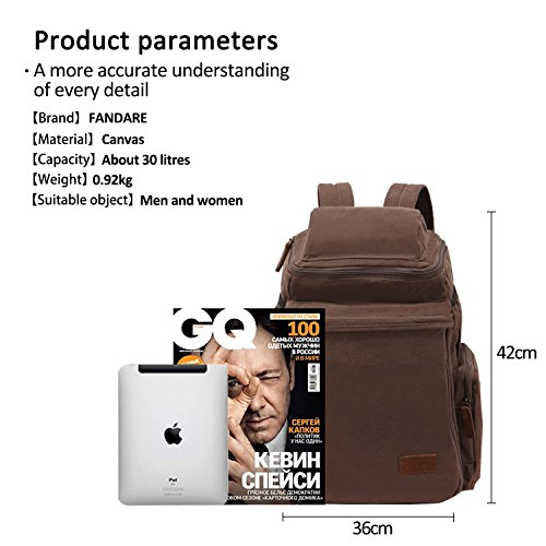 FANDARE Retro Laptop Notebook Geeignet für bis zu 16 Zoll Damen Herren Schulrucksack für die Schule Rucksack Wanderrucksack Daypack Leinwand - 6