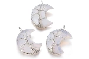 DanLingJewelry 3Pcs Opalite Wire Wrapped Crystal Pendants Healing Stone Chakra Reiki Gemstone Bead Charms for Necklace Jewellery Making