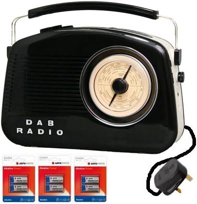 Retro Nostalgic DAB Digital Radio, FM + Smart Phone Speaker, 1950's / 1960's Design, modern Functions, LCD Digital Display, Radio Presets. UK Electric lead Supplied, Batteries INCLUDED (Black, Cream)