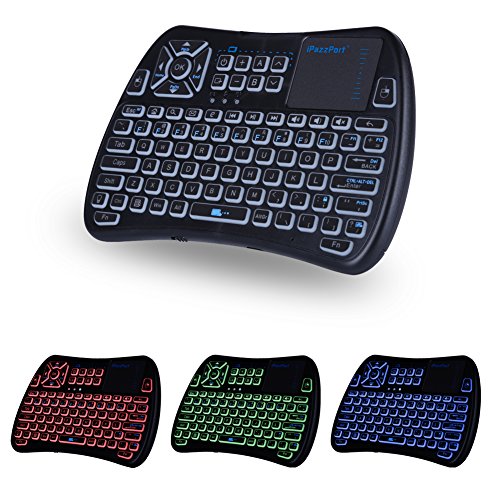 iPazzPort Mini Teclado inalámbrico Bluetooth con Panel táctil, Teclado retroiluminado RGB y Control Remoto Universal de TV para Android TV Box, Nvidia Shield TV, Raspberry Pi, Apple TV KP-810-61BT