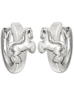 CLEVER SCHMUCK Silberne Kindercreole Ø 12 mm Pferd springend auf Klappcreole glänzend STERLING SILBER 925 für...