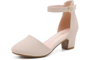 LAURMOSA Mädchen Geschlossene Spitze Stöckelschuhe Kinder Pumps mit Riemchen Festliche Schuhe für Hochzeit Party Geburtstag