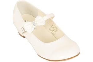 SIRRI Girls' High Heel Patent Mary Jane Dress Shoes with Ankle Strap & Bow - Ideal for Weddings, Communion, Confirmation Events