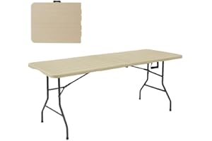 LOLAhome Mesa Plegable Efecto Madera Roble | Marrón Claro, 180x74 cm | Acero Anticorrosión y HDPE | Resistente, fácil Transporte, fácil Montaje | Ideal Acampadas, Picnic, Catering, Jardín, Terraza