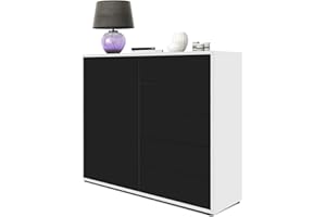 Vladon Cajonera Ben V2, Cómoda con 1 Puerta y 5 Cajones, Blanco de Alto Brillo/Negro Mate (79 x 74 x 36 cm)