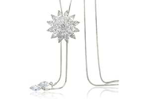QGSIWEI Elistelle Women Cubic Zirconia Flower Long Adjustable Chain Pendant Sweater Necklace