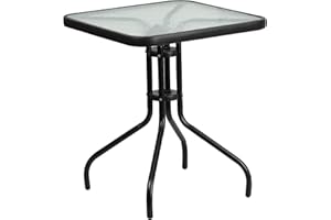 ‎NMK HOME NMK HOME Gartentisch 70 × 70 cm Schwarz – quadratischer Outdoor-Esstisch aus pulverbeschichtetem Stahl & gehärtetem Glas – robust für Balkon, Garten, Camping