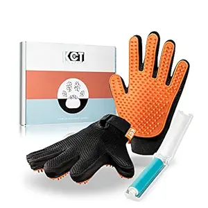 KCT Pet Care Grooming Gloves - Washable Travel Sized Lint Roller Included - Gentle de-Shedding Brush for Dogs and Cats - 260 BPA Free & Non Toxic Silicone Tips Per Glove