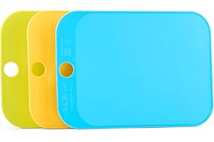 WePrep Set of 3 Coloured Chopping Boards – Durable, Textured, Non-Slip Cutting Boards with Hanging Loop – Knife-Friendly, Food-Grade Plastic – Bright, Bold Colours – Dishwasher Safe