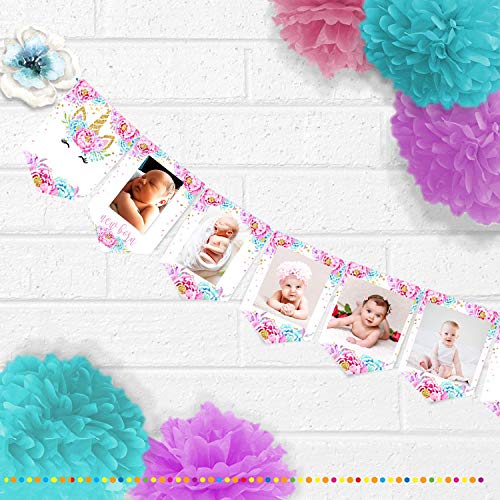 Sayala 1er Photo Bannière Bébé Licorne Bannière Anniversaire Guirlande de Banderoles,Licorne Rose Suspendu Swirl Décorations pour Partie Fête d'anniversaire