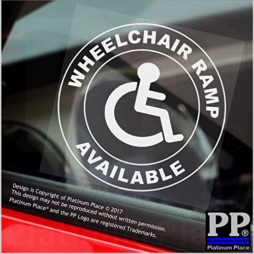 Platinum Place 1 x Sticker Wheelchair Ramp Available Disabled Sign Window Shop Train Office Warning Notice Ramp Disability White onto Clear Internal Application Access ROUND 100mm