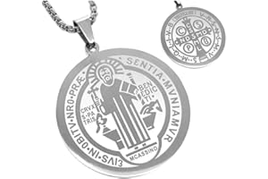 BOBIJOO Jewelry - Pendentif Médaille Ronde Collier Saint Benoît Protection Acier Argenté + Chaîne