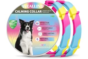 WEALLIN Collare Calmante per Cani, Anti-Ansia Collare Calmo per Cani Regolabili e Impermeabile, Naturale Feromoni 60 Giorni Collare Calmante per Cuccioli Cani di Grossa Taglia(2pz, Arcobaleno