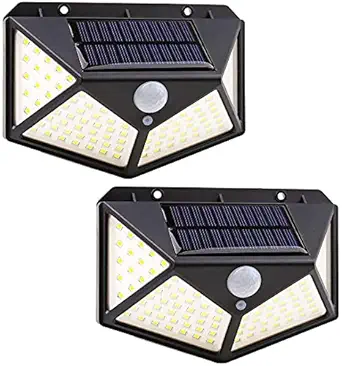 Zorzel Solar Outdoor Lights, Upgraded 100 LED/2 Pack Sensor Security Lights w/ 270? Wide Lighting Angle,Waterproof Wall Lights Solar Powered, Bright for Yard Fence Garden Outside